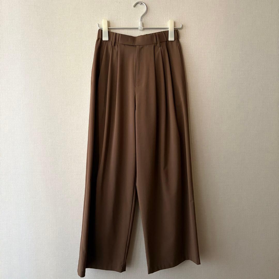 【美品】毛ポリエステルブレンド ワイドタックパンツ BEAUTY & YOUTH