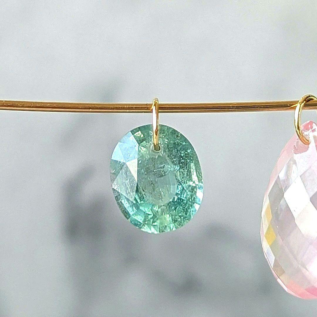 ♢N♢訳あり♢K18 グリーンベリル＆ローズクォーツ セットチャーム