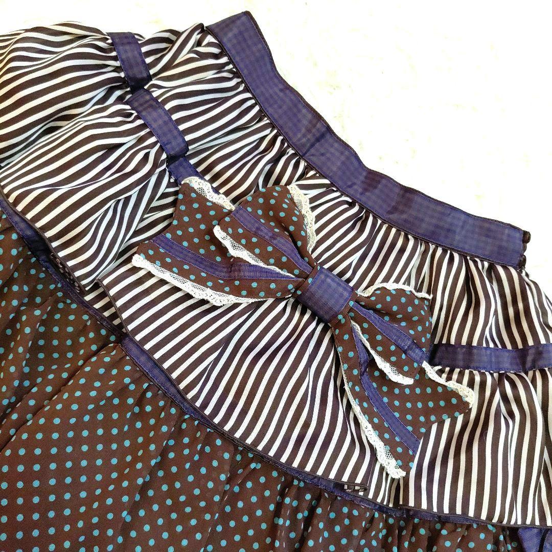 極美品✨BABY ミニスカートティアード ストライプ　ドット リボン フレア