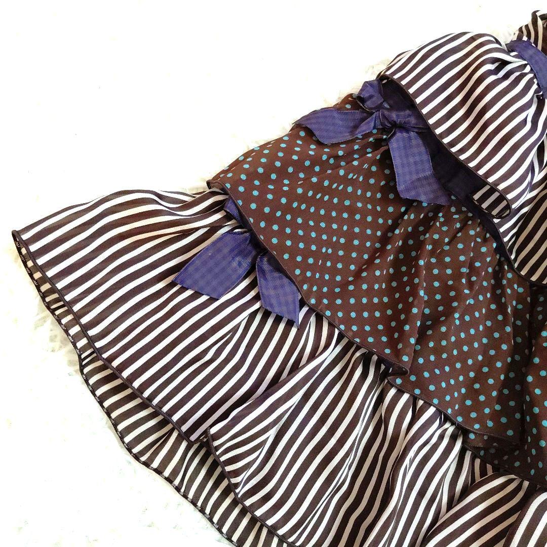 極美品✨BABY ミニスカートティアード ストライプ　ドット リボン フレア