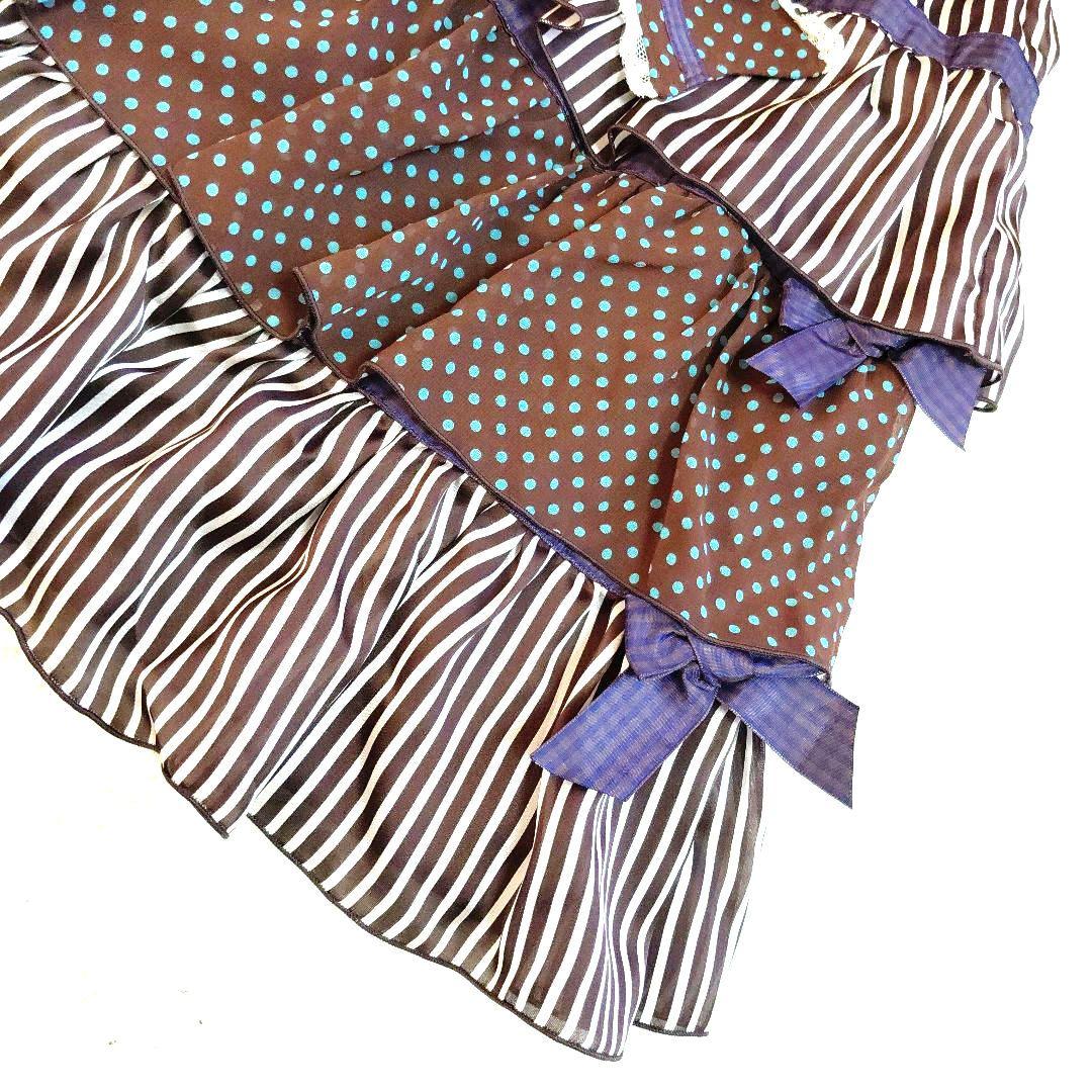 極美品✨BABY ミニスカートティアード ストライプ　ドット リボン フレア