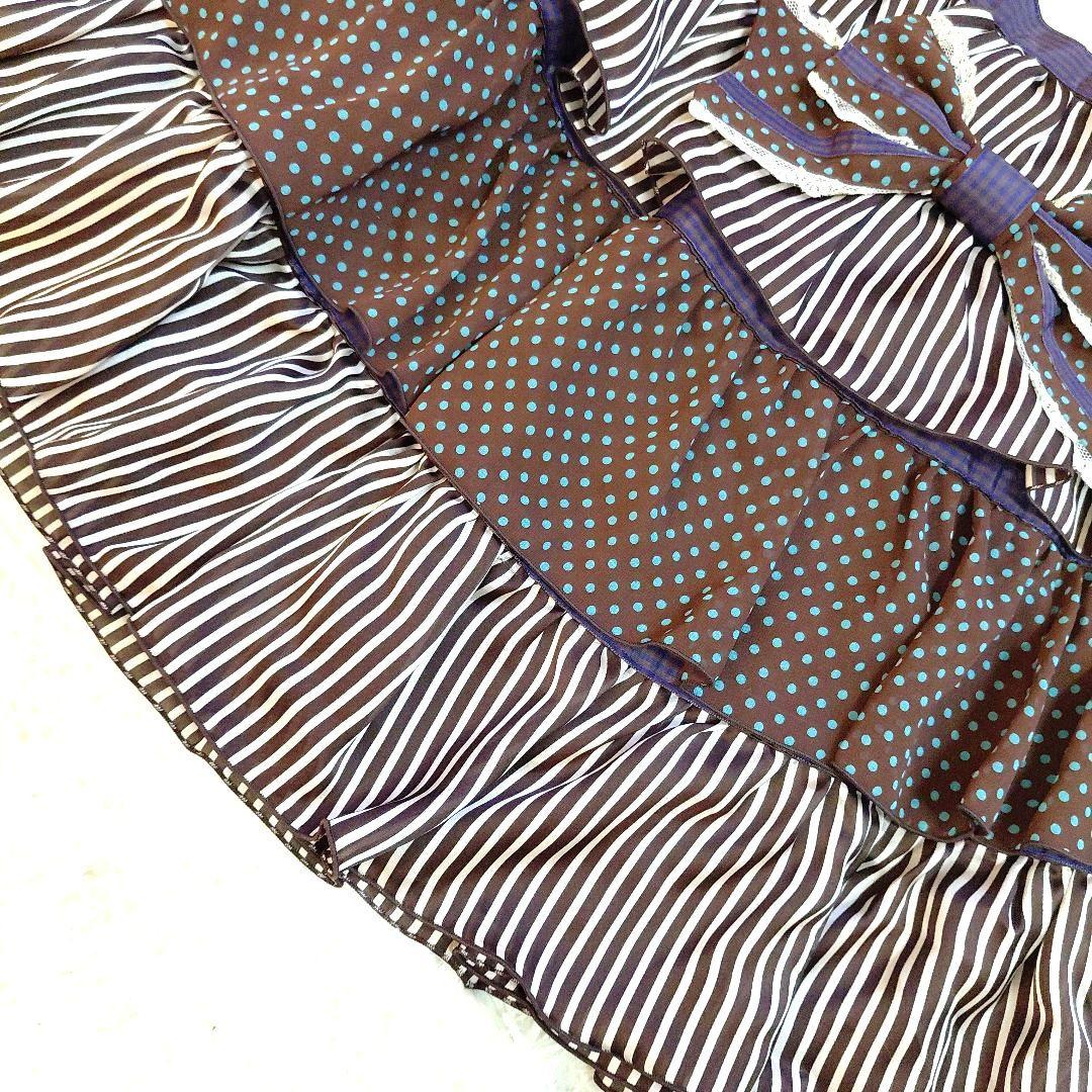 極美品✨BABY ミニスカートティアード ストライプ　ドット リボン フレア