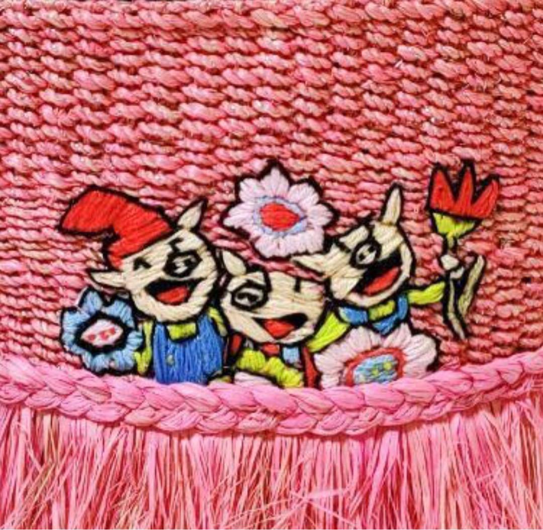 ①アルベルベロ / オレボレブラ フリンジかごバッグ 小ぶり ブタさん刺繍