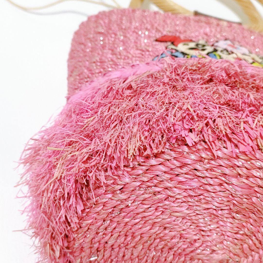 ①アルベルベロ / オレボレブラ フリンジかごバッグ 小ぶり ブタさん刺繍