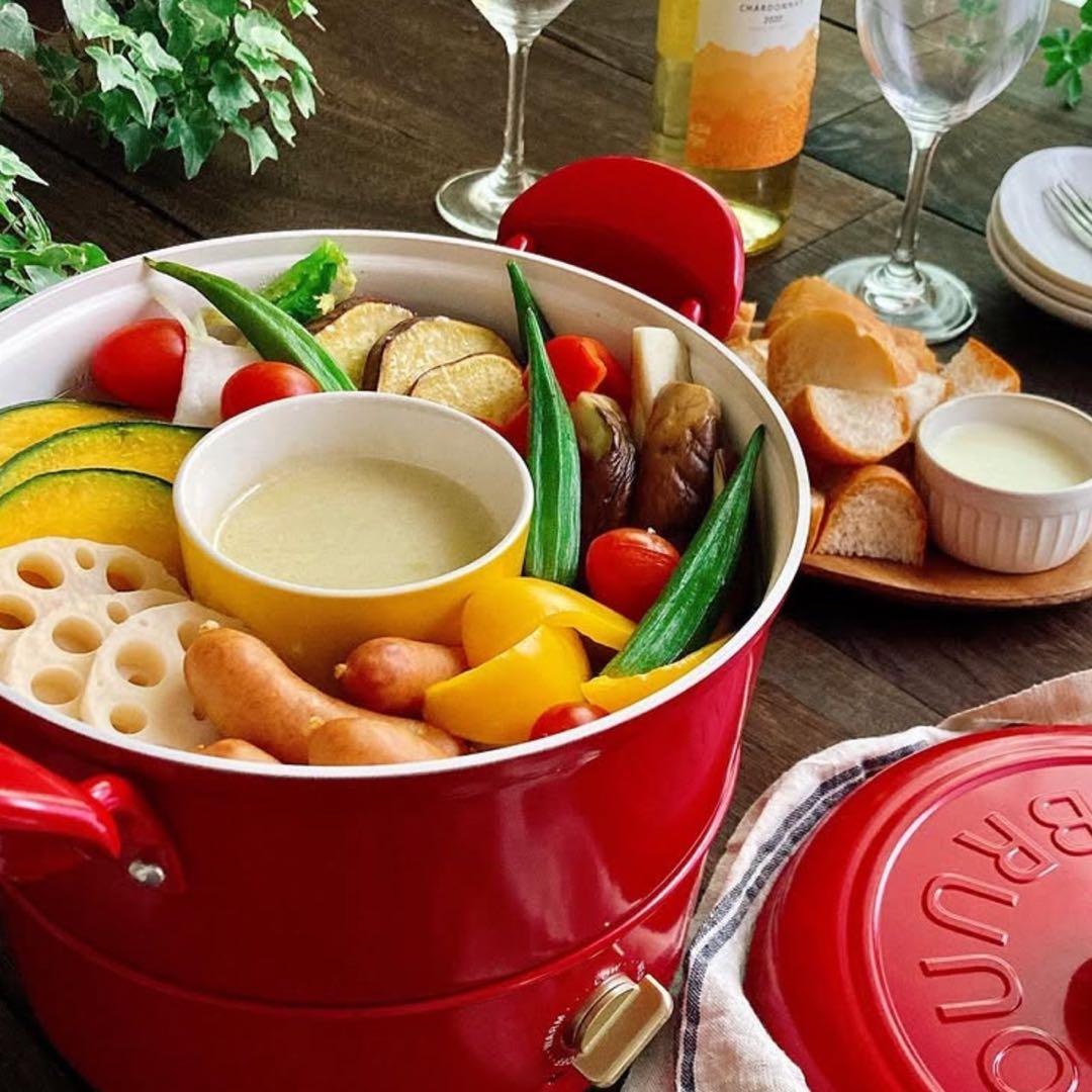 【１回使用】BRUNOブルーノ　マルチグリルポット　レッド　BOE065-RD