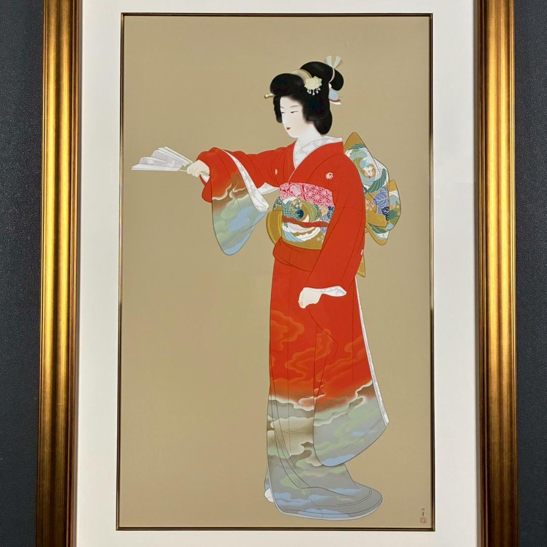 美品 上村松園「序の舞」シルクスクリーン 日芸版画院の印章・証明シール有り