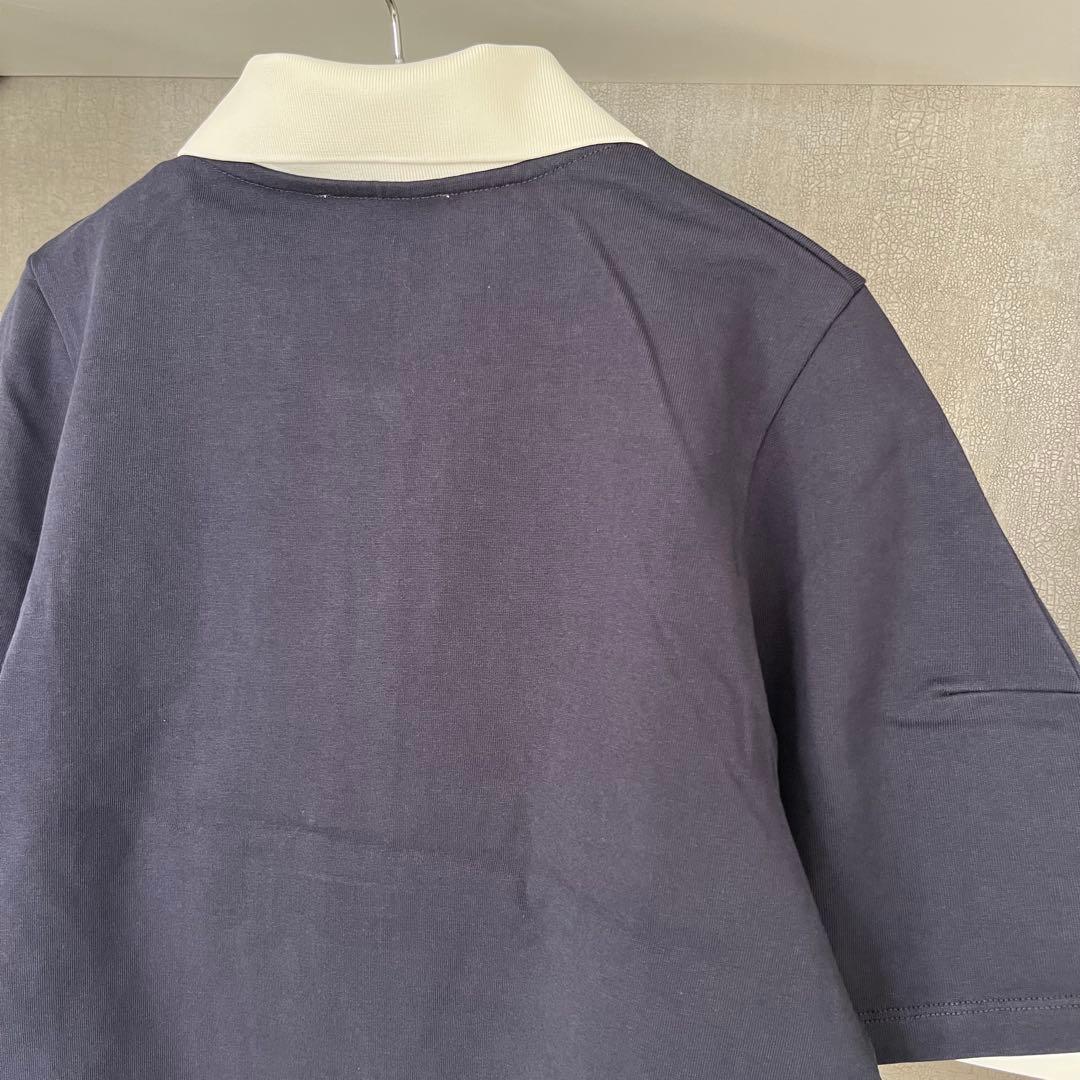 新品★アダムエロペ　コクーンスリーブポロシャツ　ネイビー×ホワイト　半袖　襟付き