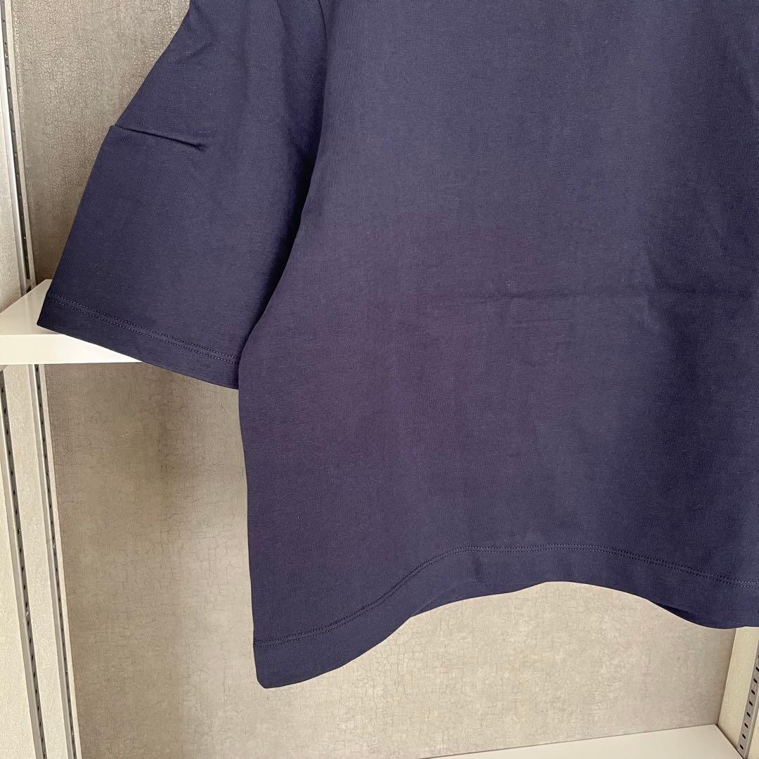 新品★アダムエロペ　コクーンスリーブポロシャツ　ネイビー×ホワイト　半袖　襟付き