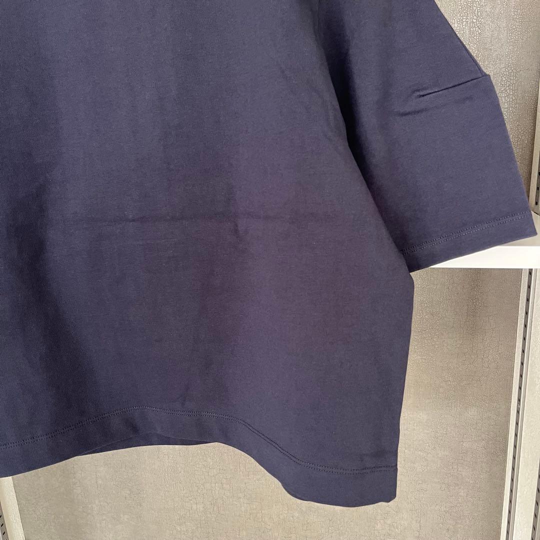 新品★アダムエロペ　コクーンスリーブポロシャツ　ネイビー×ホワイト　半袖　襟付き