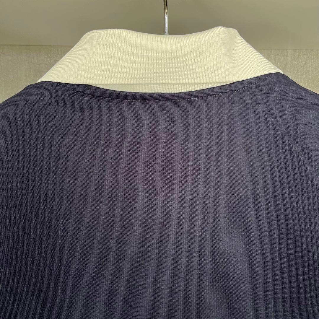 新品★アダムエロペ　コクーンスリーブポロシャツ　ネイビー×ホワイト　半袖　襟付き
