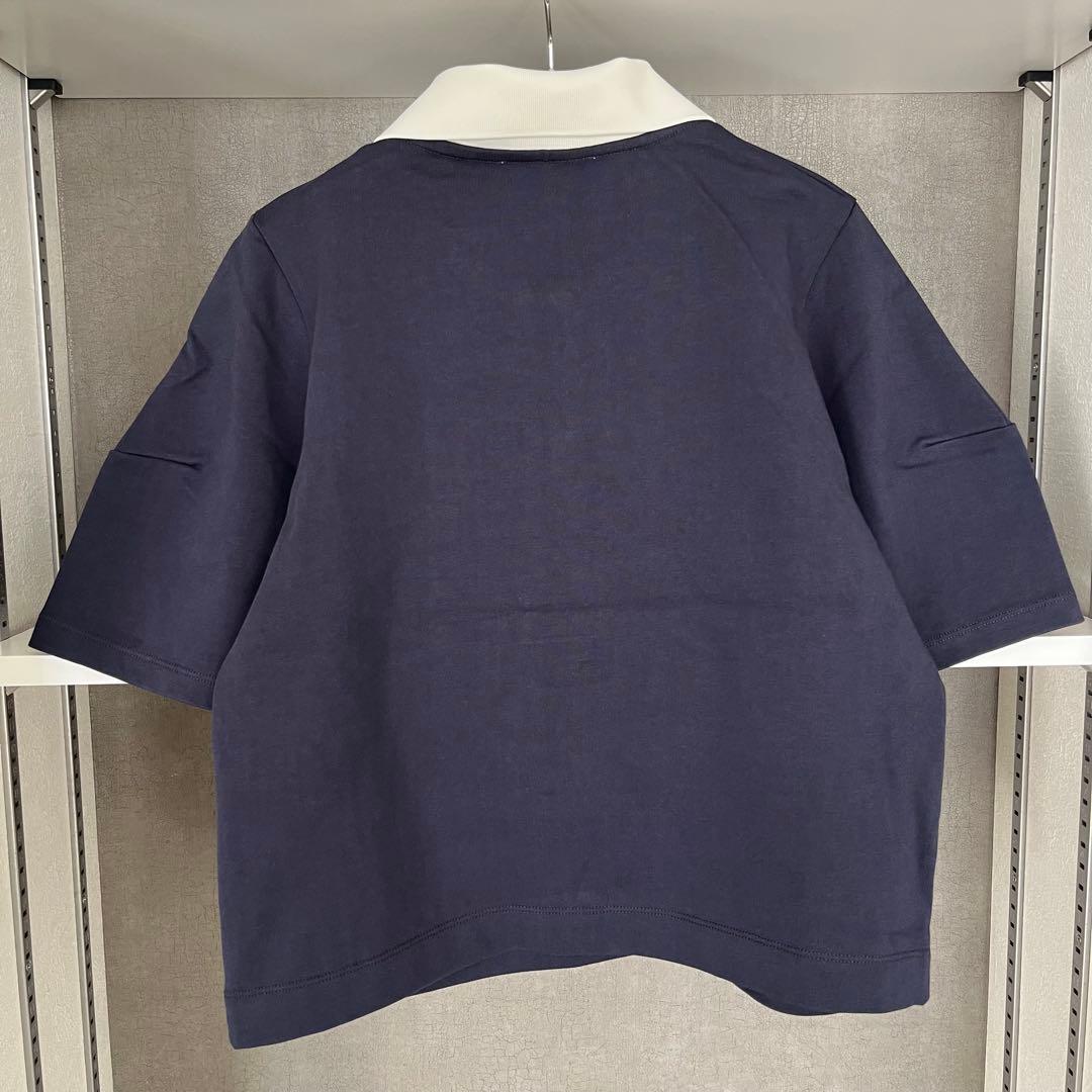 新品★アダムエロペ　コクーンスリーブポロシャツ　ネイビー×ホワイト　半袖　襟付き