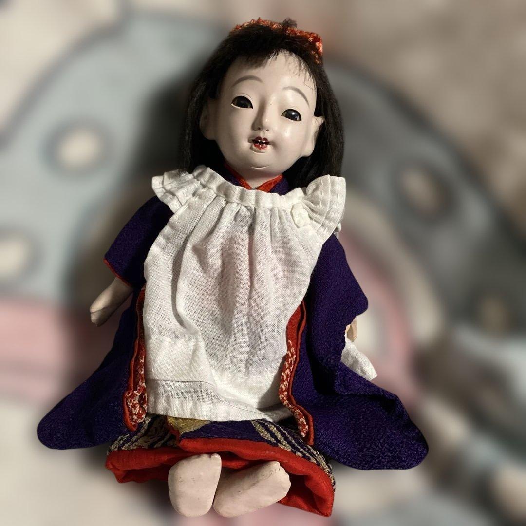 市松人形　小さい　6号　大正時代　女の子　江戸縮緬着物