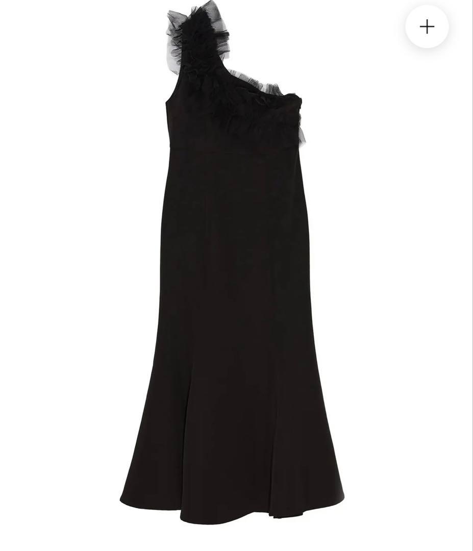 【LEJA】フラワーモチーフアシンメトリーチュールマーメイドワンピースドレス