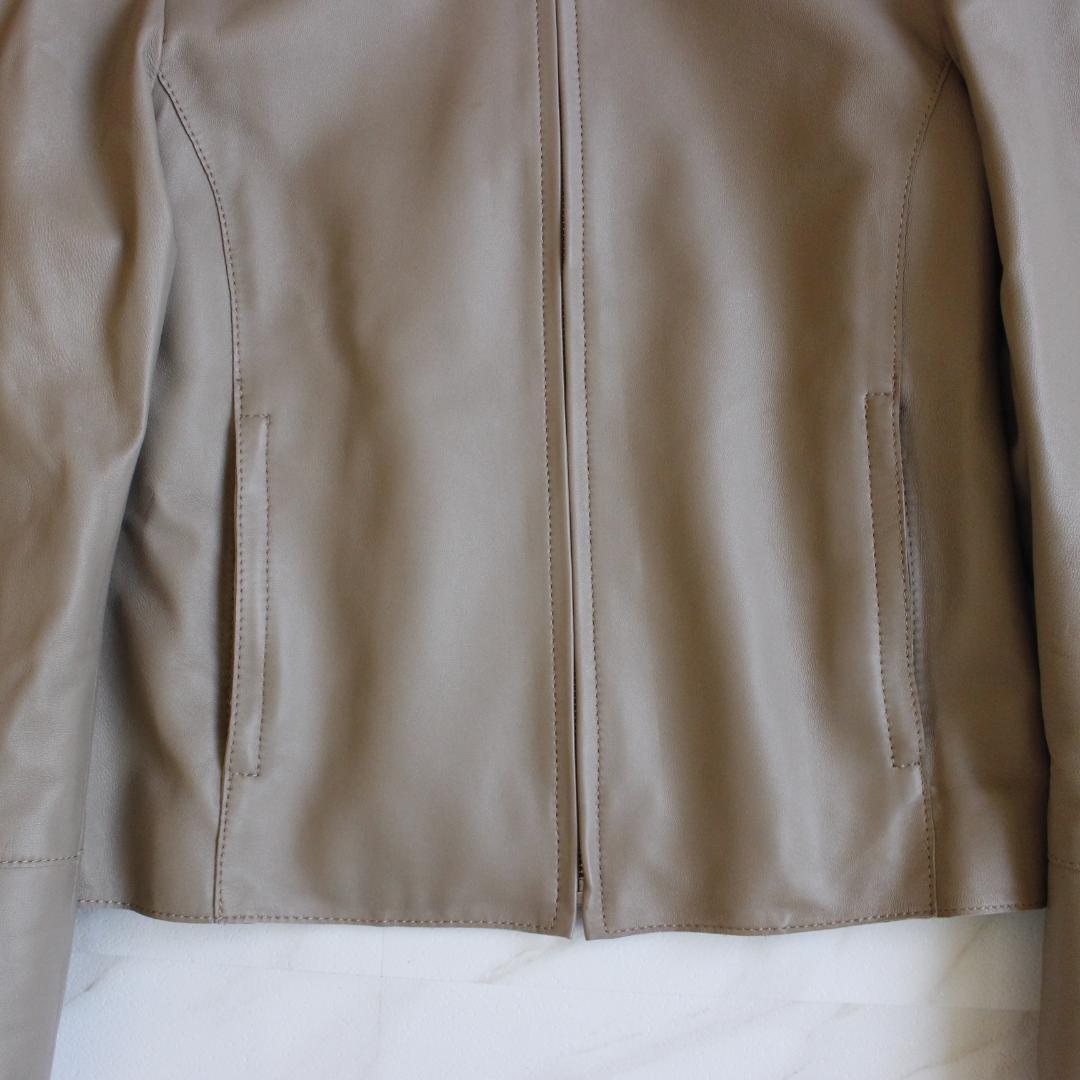 23区 ノーカラーラムレザージャケット Lサイズ ベージュ 羊革