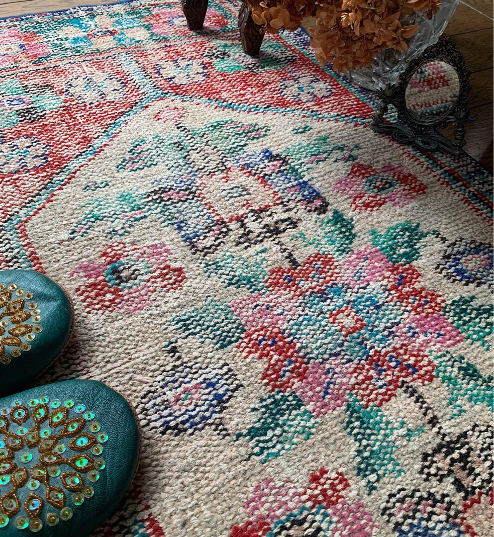 トルコヴィンテージラグ　テラコッタレッド　99×56 シャビー　ざっくり手織り