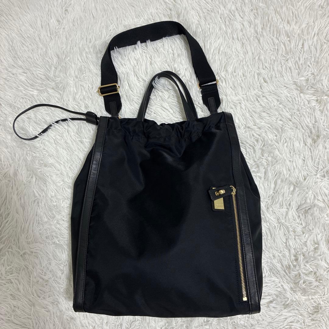 美品 ORSETTO オルセット ナイロンサイドジップトートバッグ 2way 黒