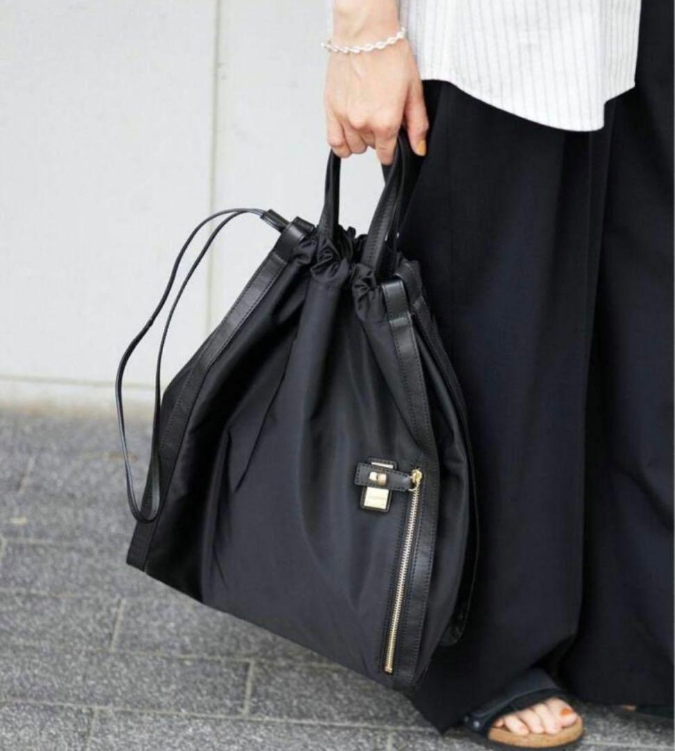 美品 ORSETTO オルセット ナイロンサイドジップトートバッグ 2way 黒