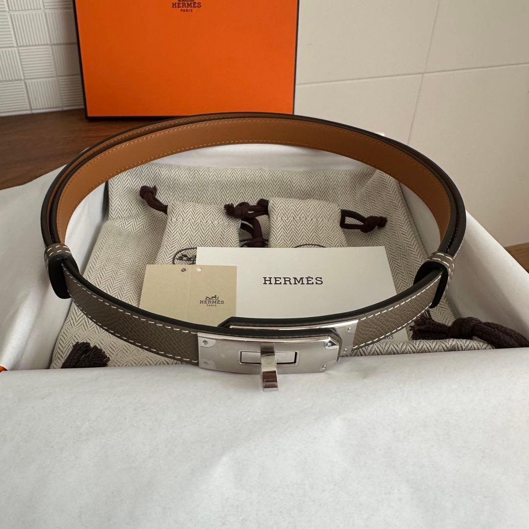 【新品未使用】エルメス ケリーベルト　エトゥープ　シルバー金具 【安心鑑定可】