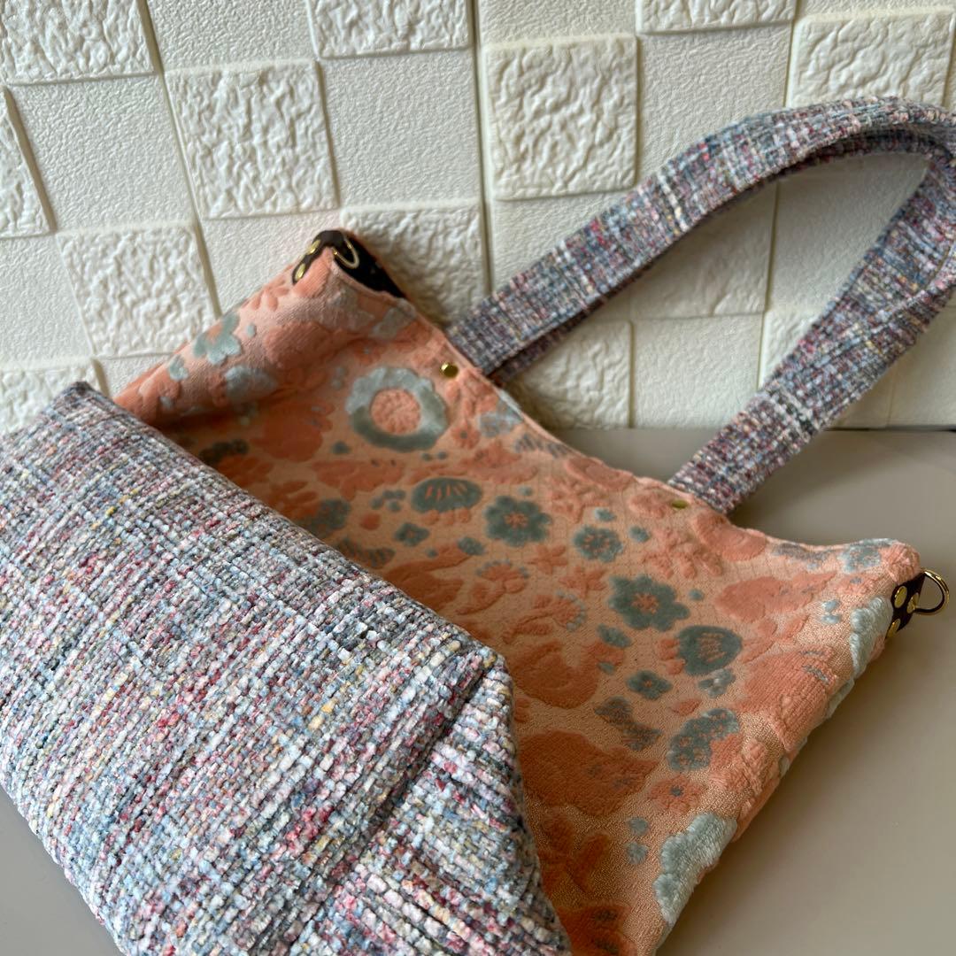 【ジョリーフルール】高級　もふもふ×ツイード　トートバッグ　特別オーダー品