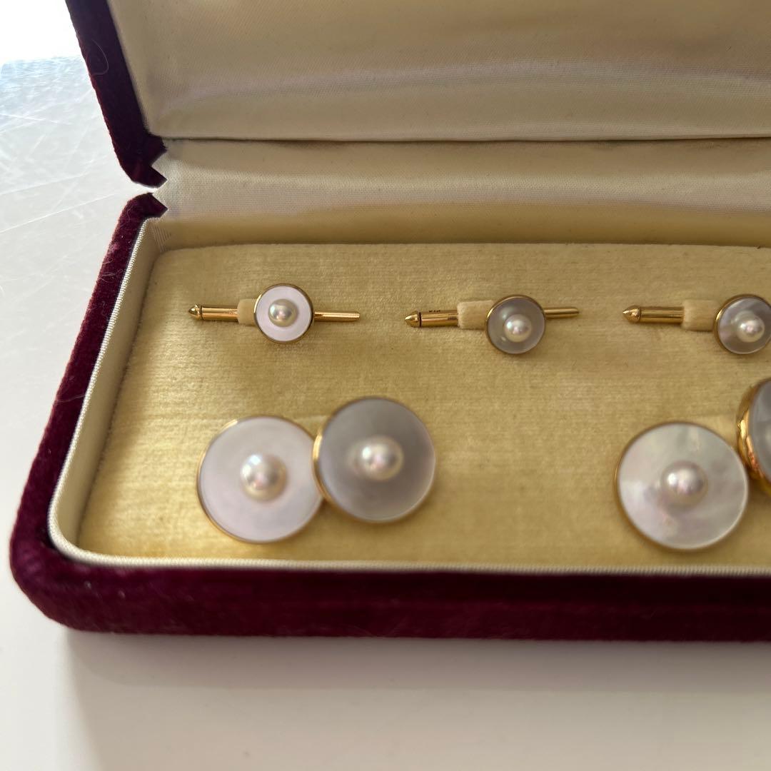 K14 陽刻 MIKIMOTO彫金 白蝶貝 真珠 カフス シェル パール 御木本
