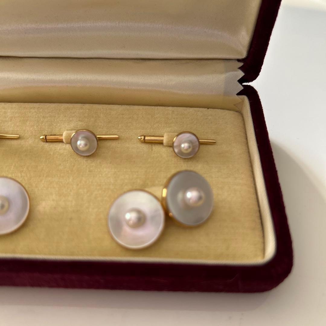 K14 陽刻 MIKIMOTO彫金 白蝶貝 真珠 カフス シェル パール 御木本