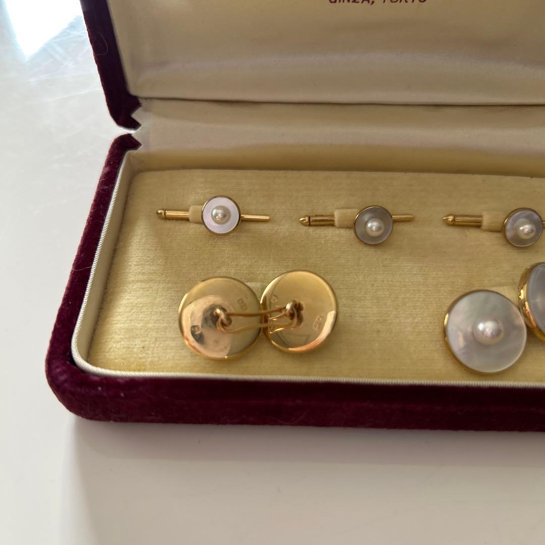 K14 陽刻 MIKIMOTO彫金 白蝶貝 真珠 カフス シェル パール 御木本