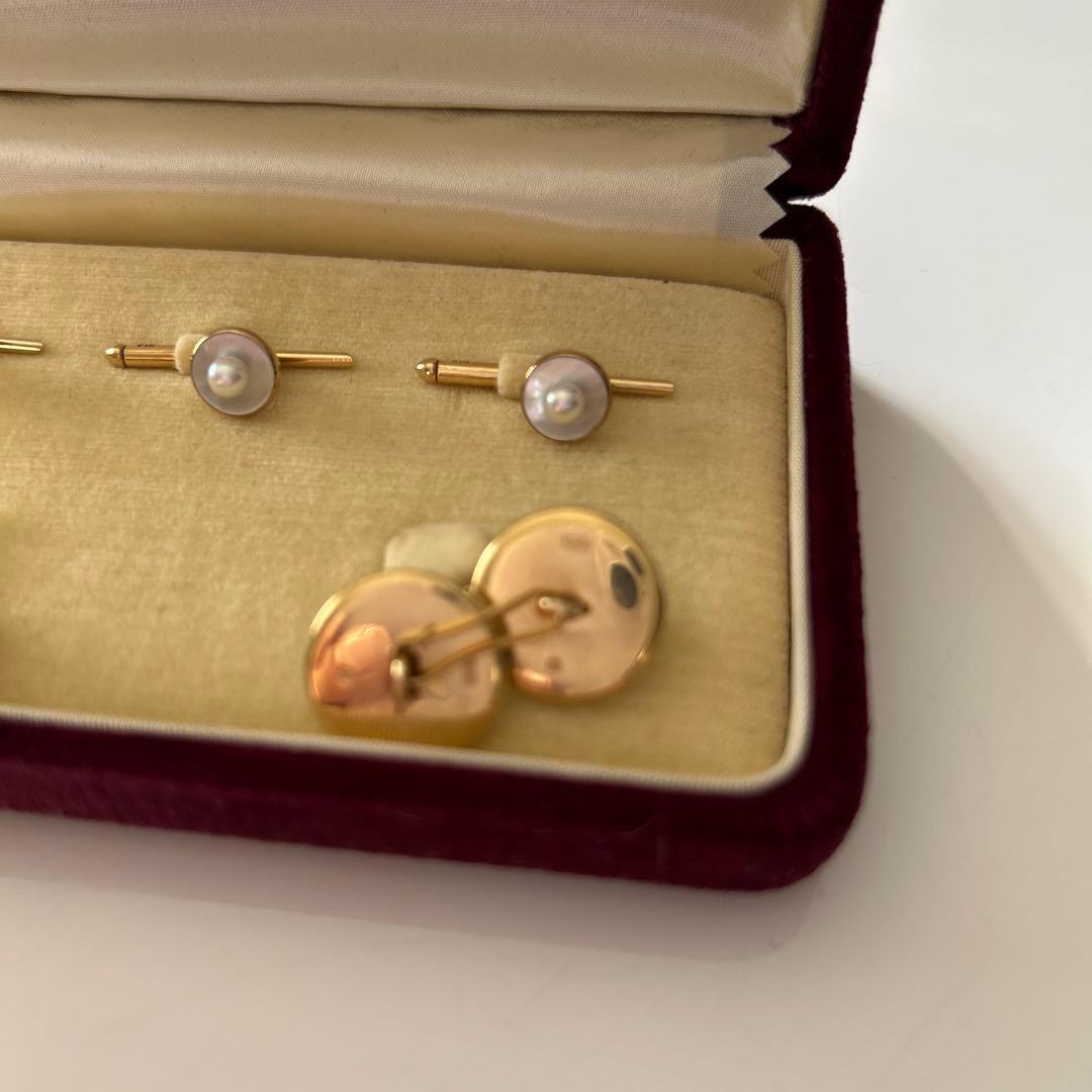 K14 陽刻 MIKIMOTO彫金 白蝶貝 真珠 カフス シェル パール 御木本