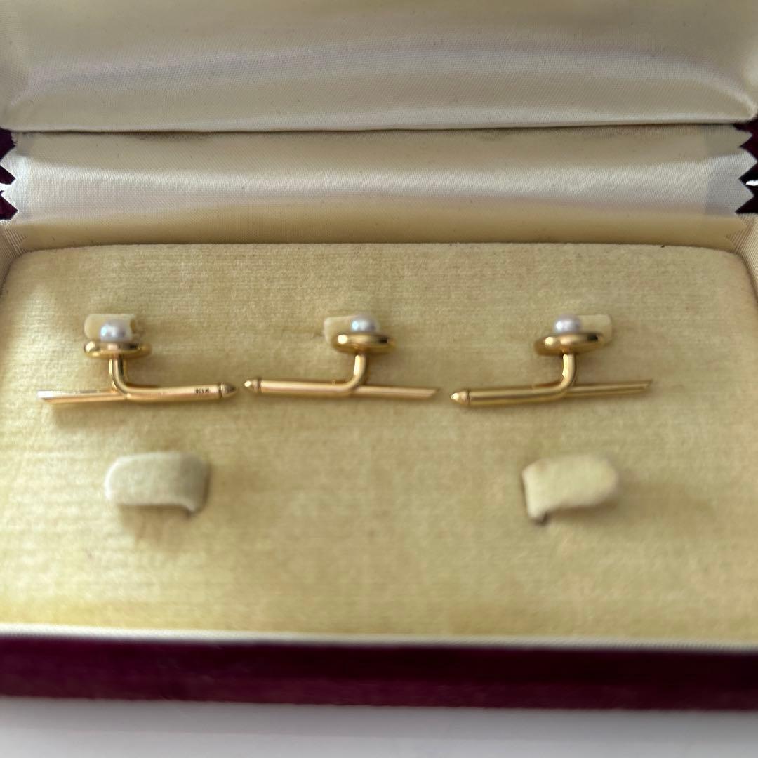 K14 陽刻 MIKIMOTO彫金 白蝶貝 真珠 カフス シェル パール 御木本