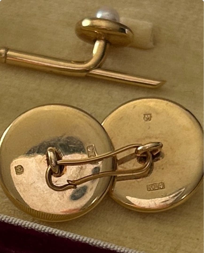 K14 陽刻 MIKIMOTO彫金 白蝶貝 真珠 カフス シェル パール 御木本