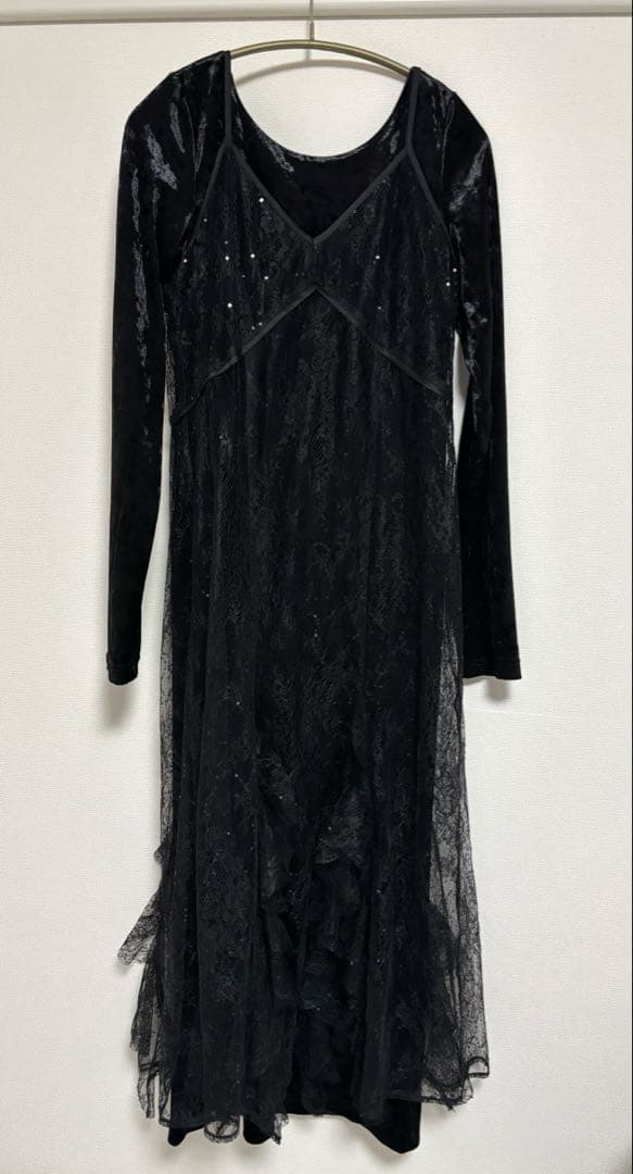 【ANDRESD】sparkle lace velour dress M 黒