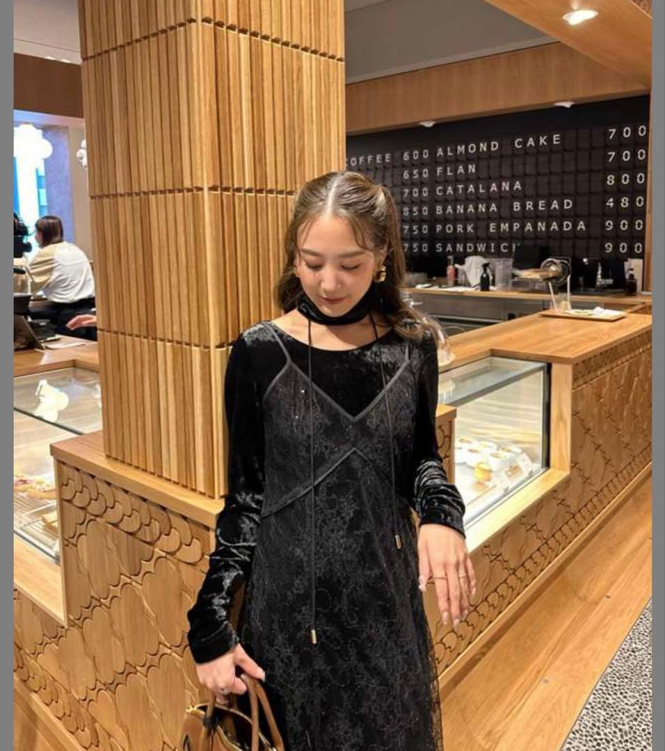 【ANDRESD】sparkle lace velour dress M 黒