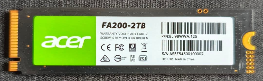 m.2SSD acer FA200 2TB （PCIE Gen4）