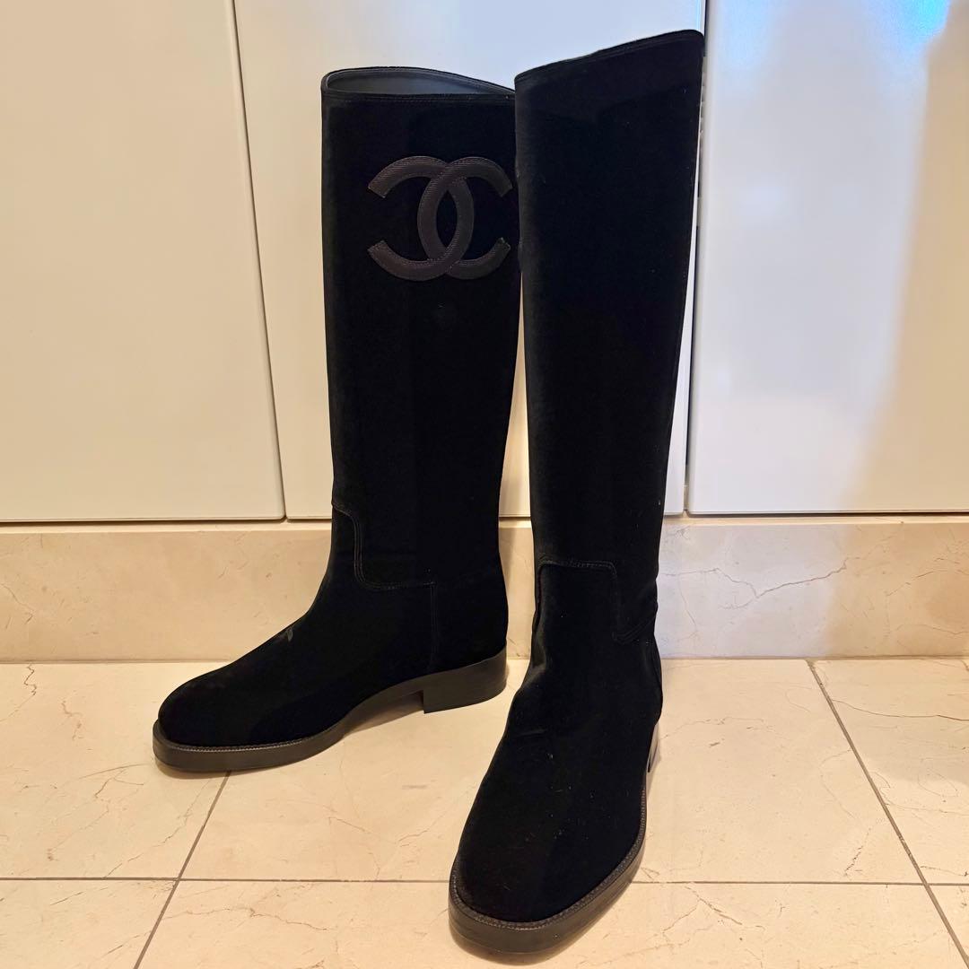 CHANEL ロゴ入りロングブーツ　36½