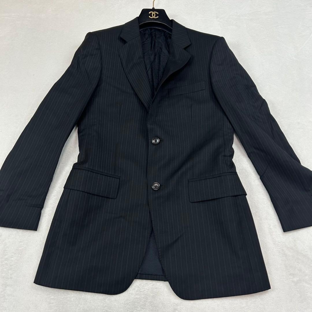 J605 美品 S グッチ イタリア製 シルク混 スーツ上下 ネイビー メンズ