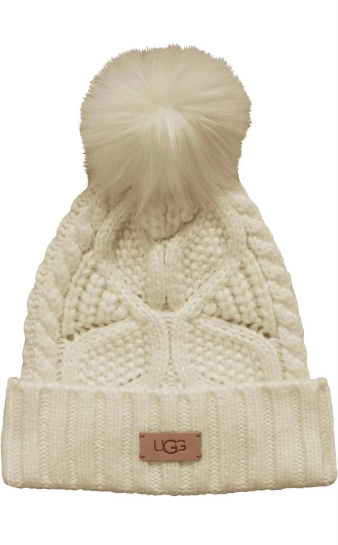 UGG ポンポン付きニット帽 アイボリー