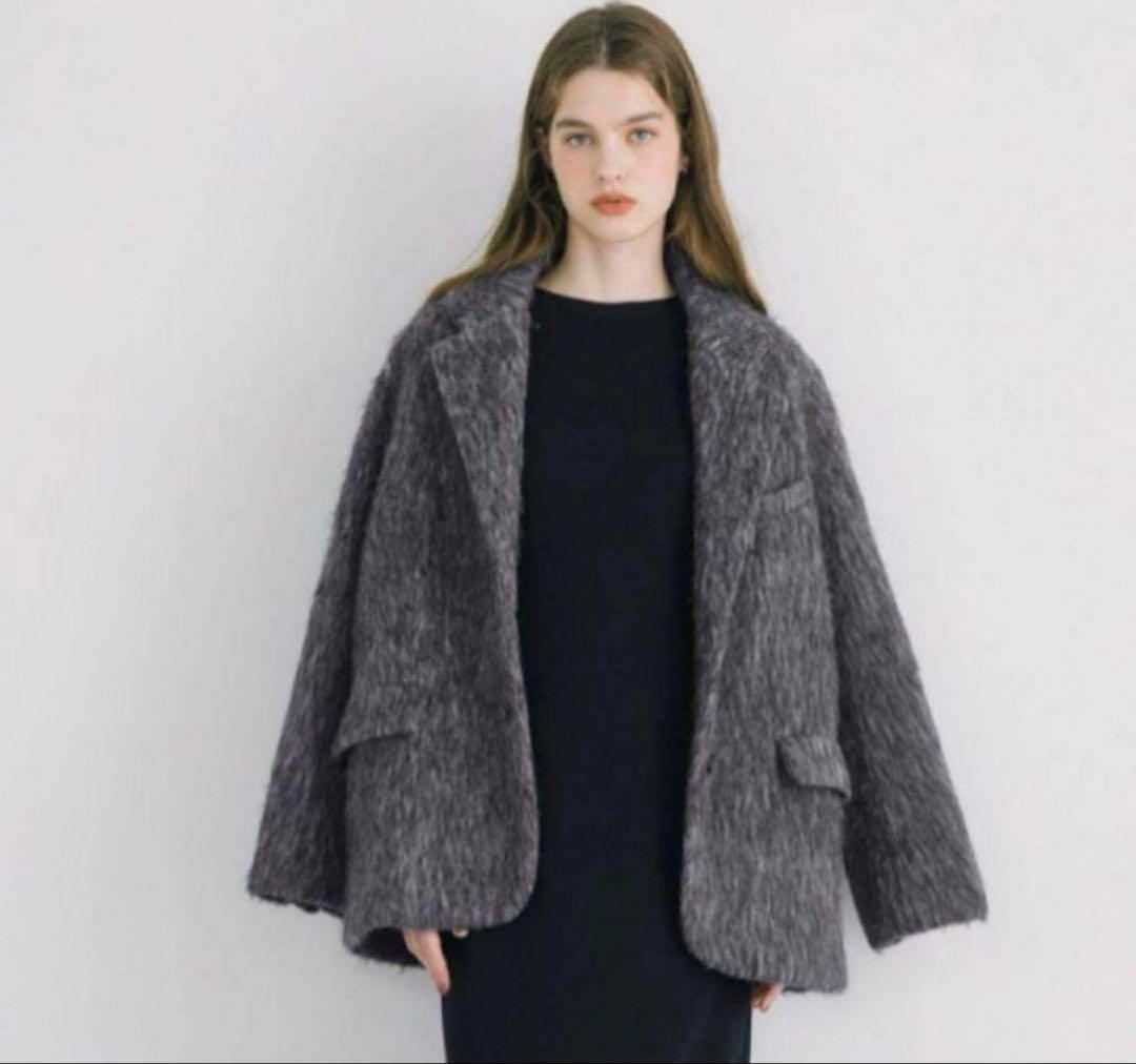 新品　BASEMENT onlineモヘアシャギージャケットコート　グレー