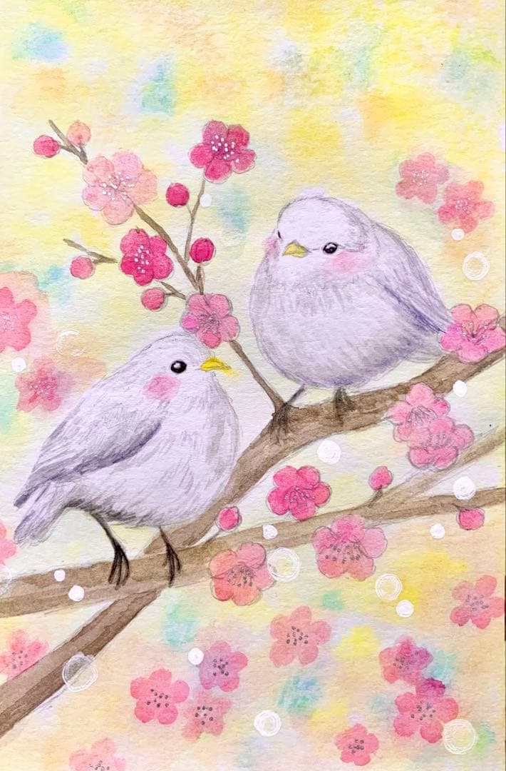 ♡たまみな♡鳥と花の水彩画原画8枚＋複製品13枚セット
