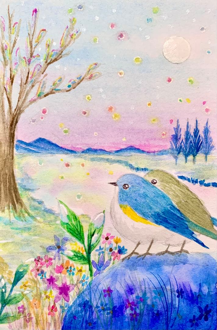 ♡たまみな♡鳥と花の水彩画原画8枚＋複製品13枚セット