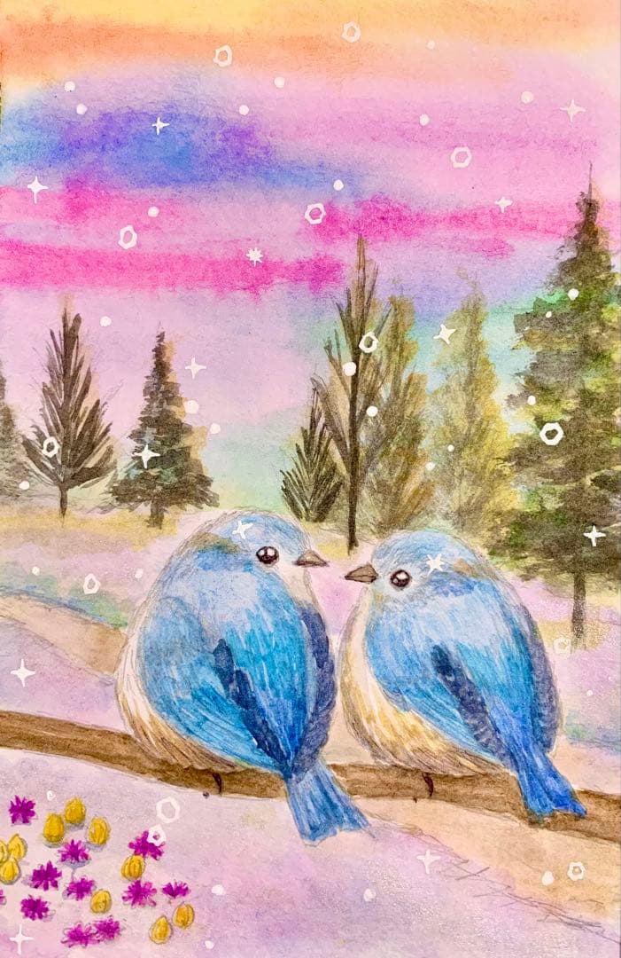♡たまみな♡鳥と花の水彩画原画8枚＋複製品13枚セット
