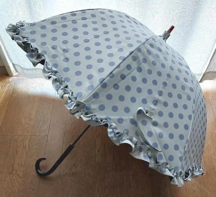 【廃盤】サンバリア100 ドーム型　長傘 フリル水玉 日傘 可愛い レア