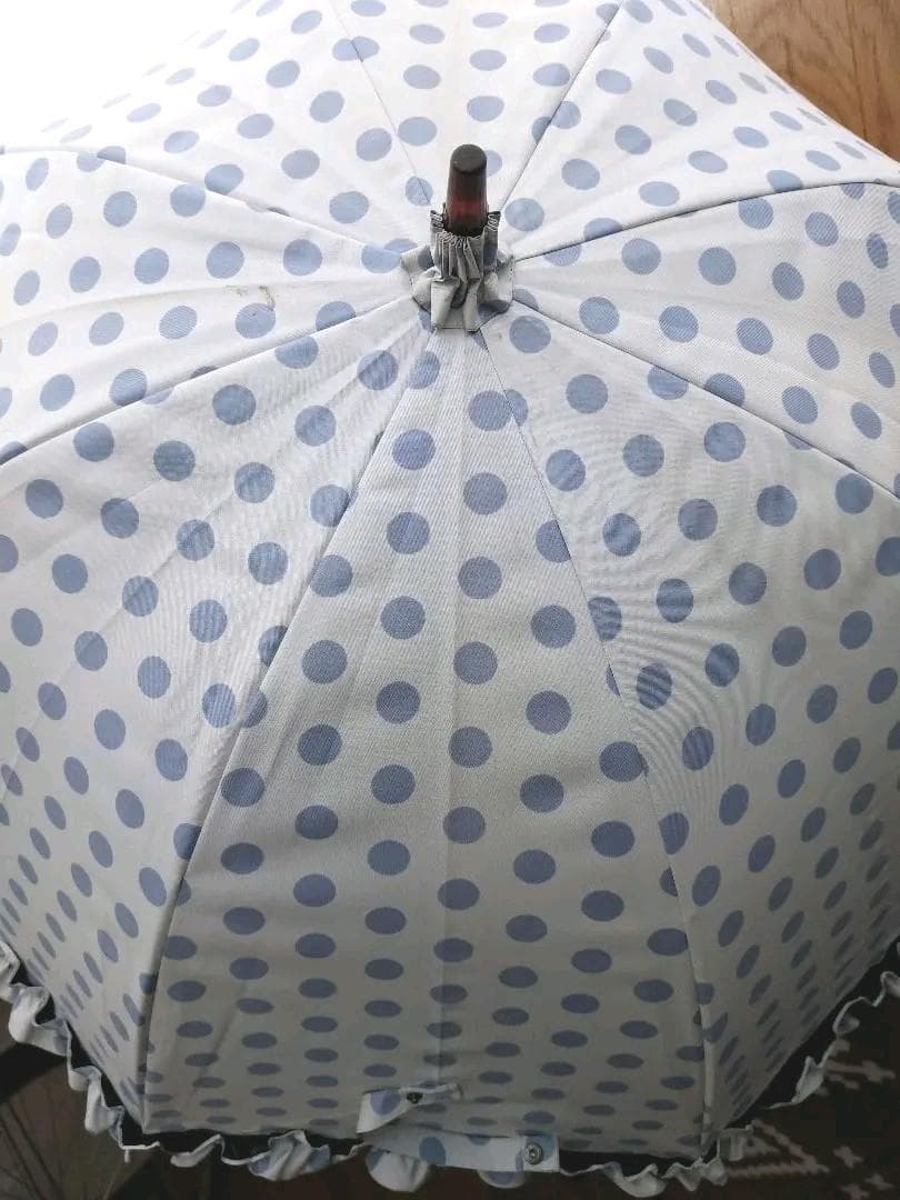 【廃盤】サンバリア100 ドーム型　長傘 フリル水玉 日傘 可愛い レア