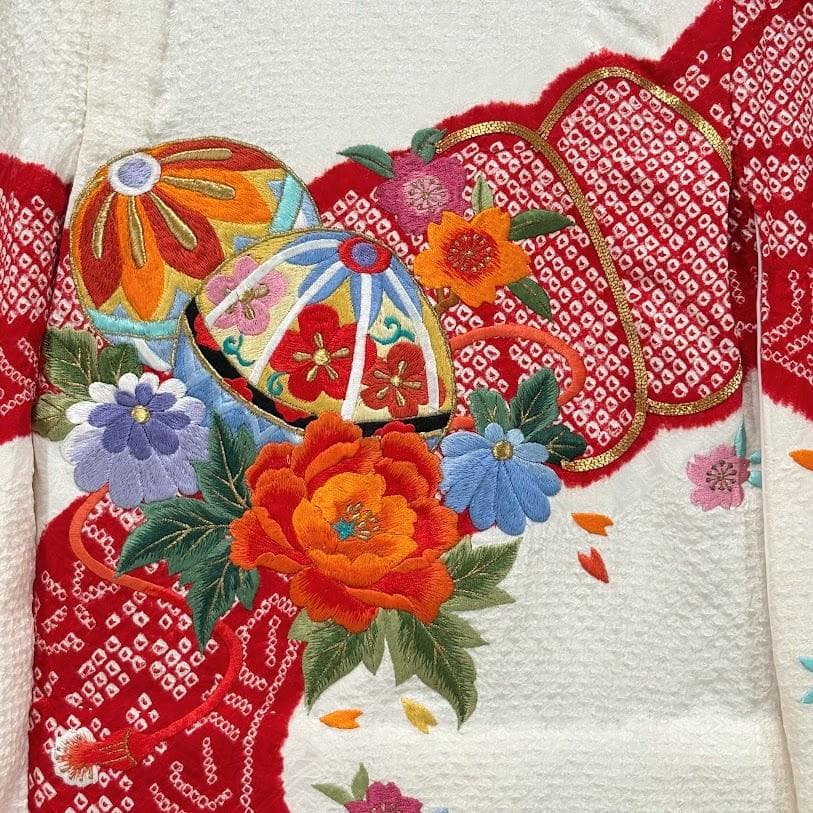 ゆりのはな　七五三　女の子　３歳　祝着　総絞り　総刺繍　金駒刺繍　正絹　I101