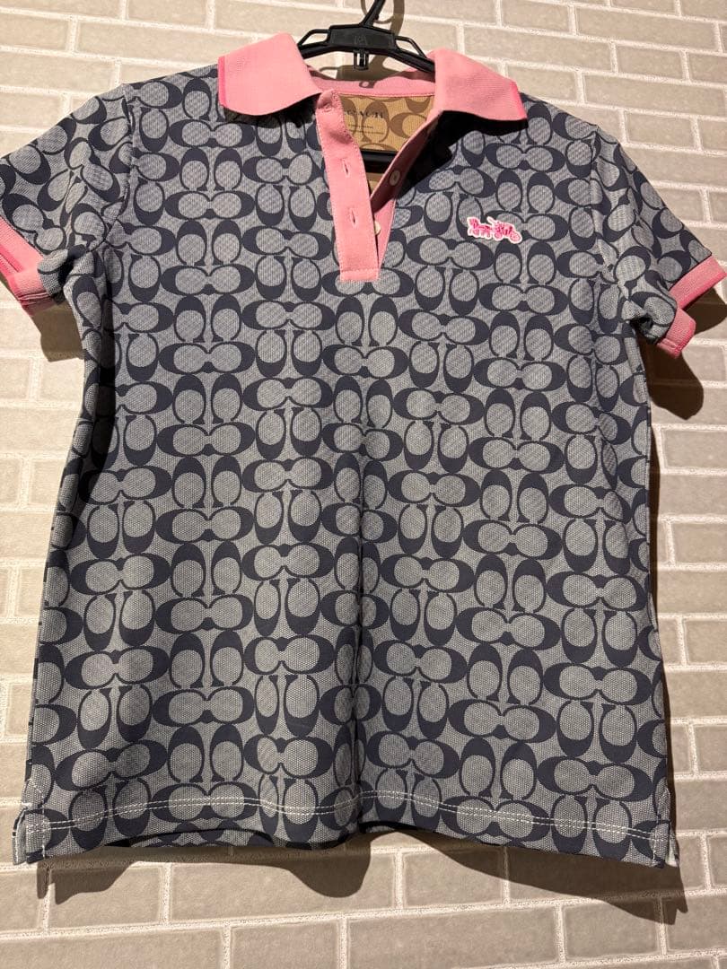 COACH ネイビー ピンク 半袖ポロシャツ 保存袋付き