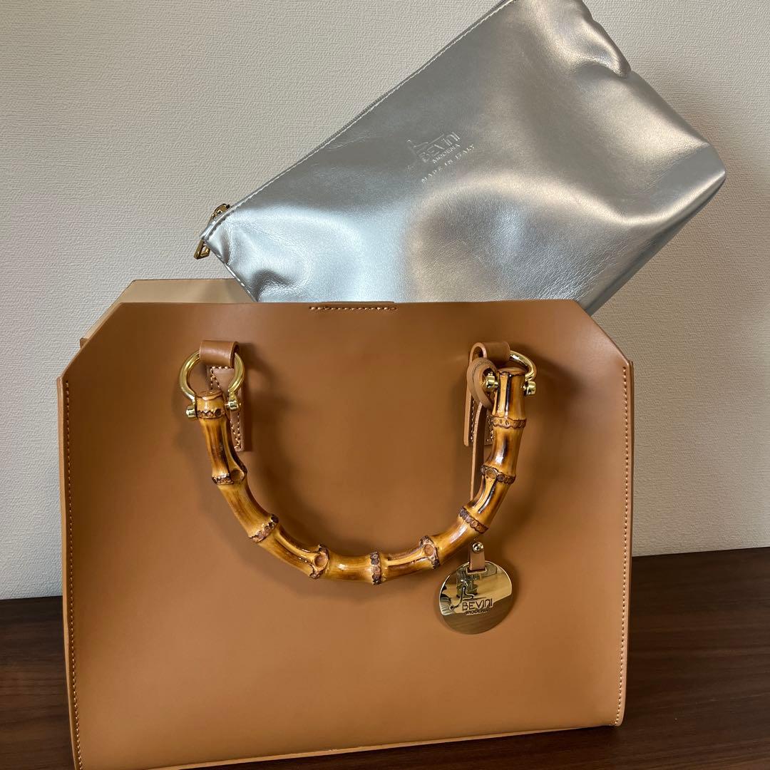 BEVINI バンブーハンドル ハンドバッグ ★スカーフはご希望の方へ