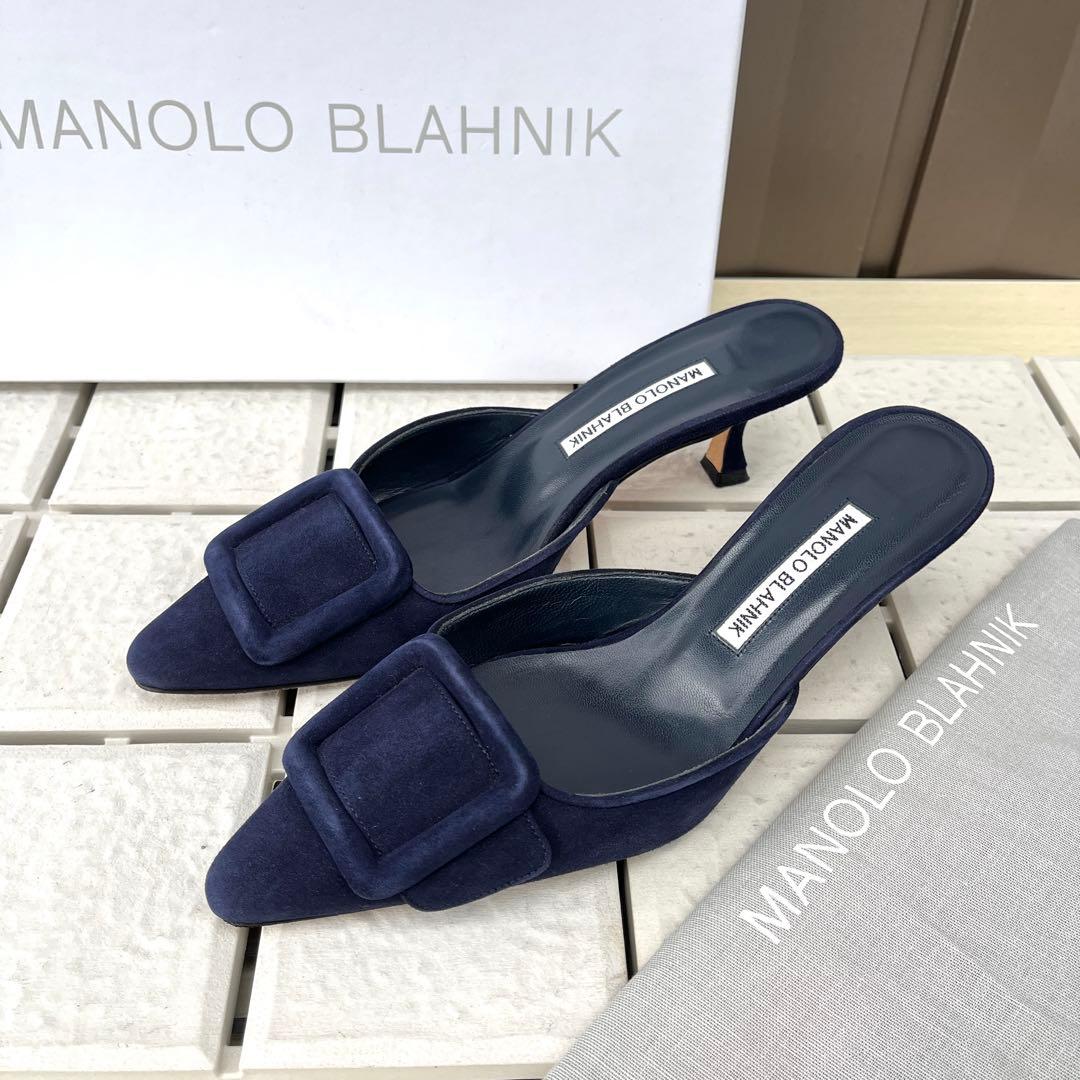 36.5 マノロブラニク　メイセール　ミュール　サンダル　ネイビー　23.5