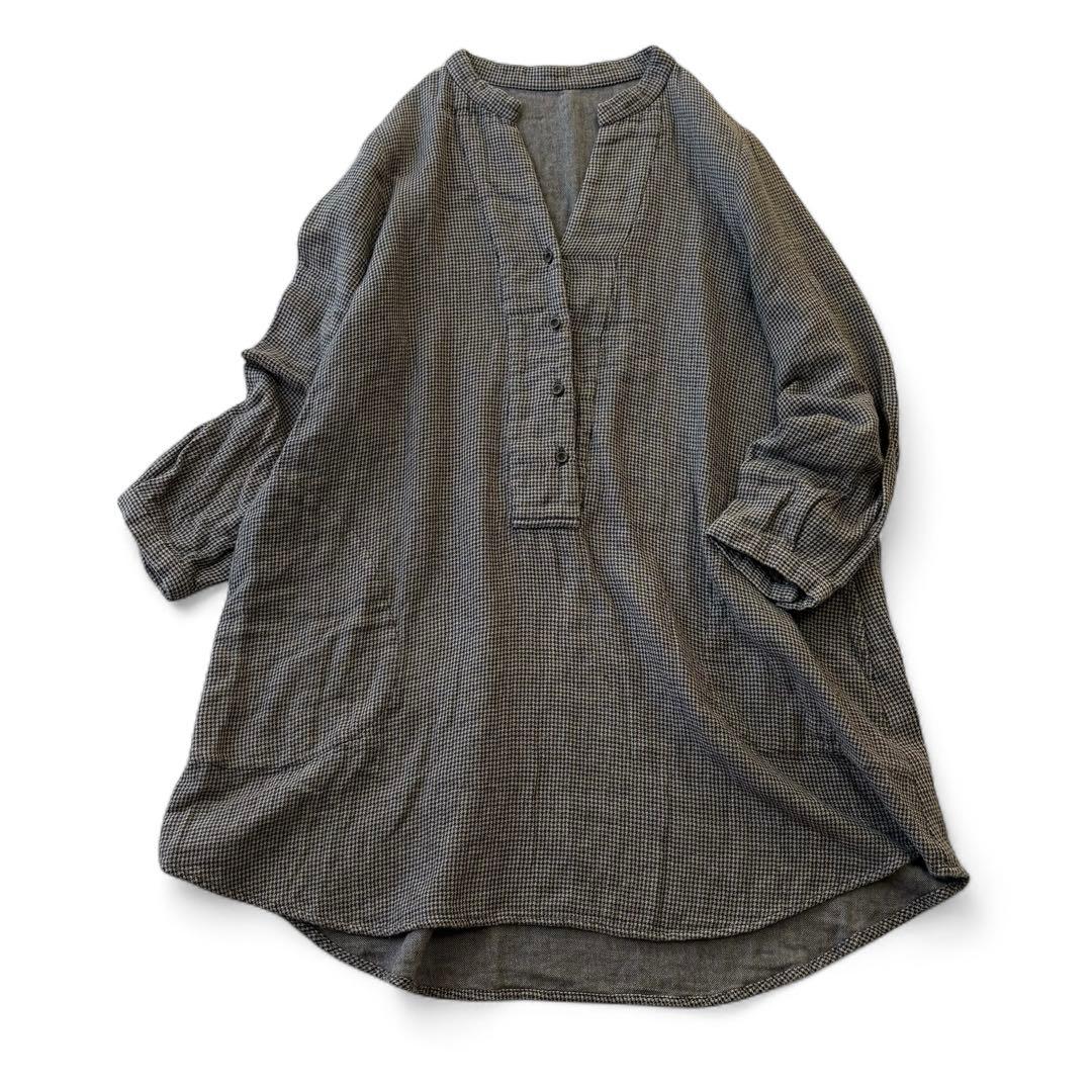 美品　群言堂 根々 石見銀山 コットンウール チュニック　千鳥柄 FREE