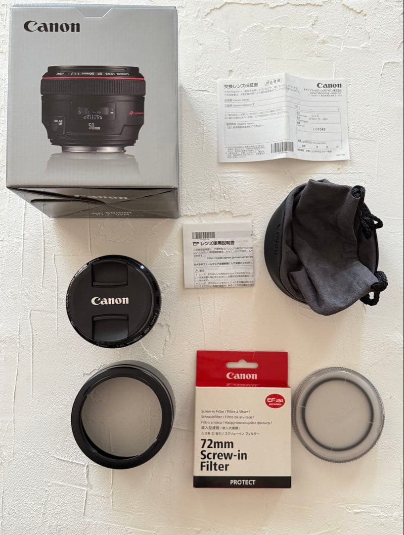 美品Canon EF50mm f/1.2L 72mm Canon純正フィルター付