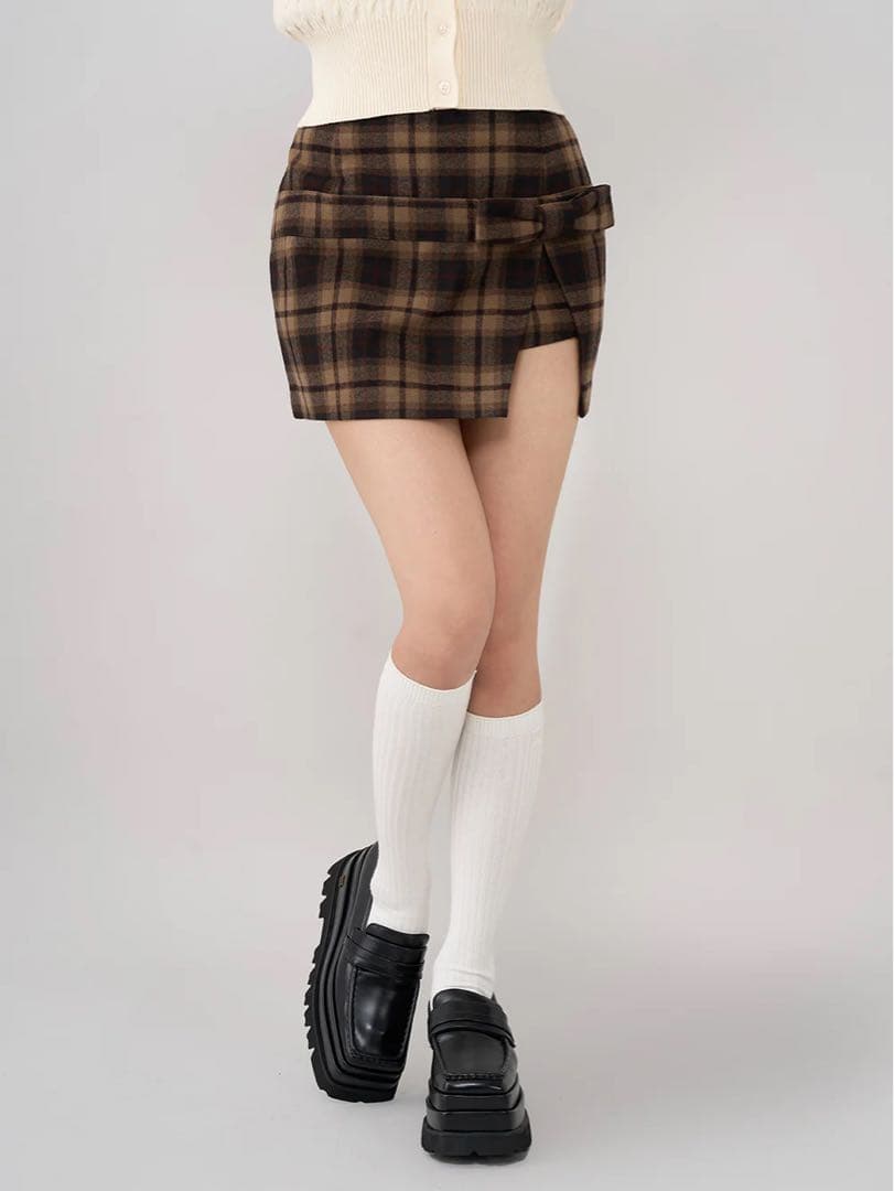 Darich ダーリッチ スリットチェックリボンミニスカート BRN Sサイズ