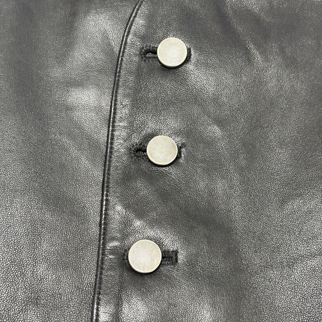 【極美品】本革リアルレザー 銀ボタン アニエスベー ジレベスト 光沢ブラック黒