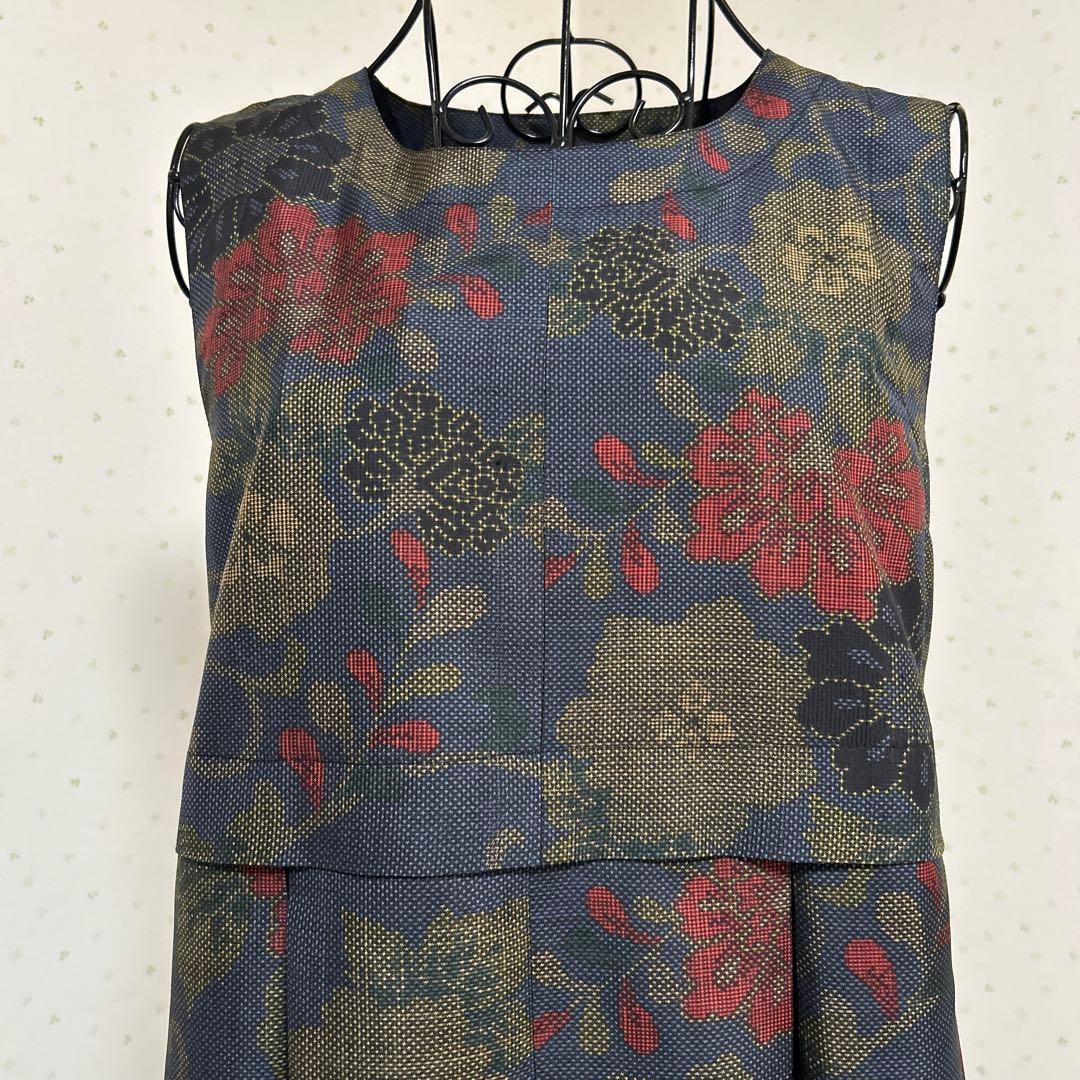 着物リメイク　正絹大島紬　タック入りジャンパースカートロング＊スヌード(Ｍ〜Ｌ)